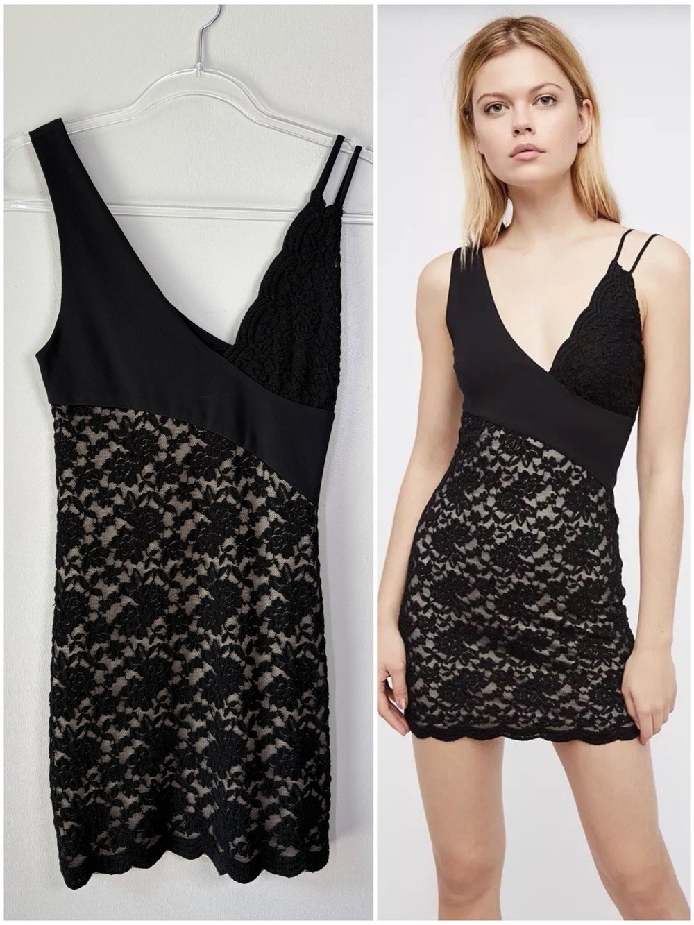 Free People Lower East Side One Shoulder Lace Mini Dress Black Bodycon Party